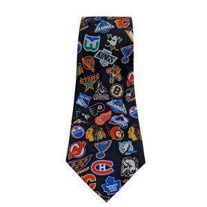 Vintage NHL Hockey Teams Logo Neck Tie Necktie Navy Blue Background Color Sports